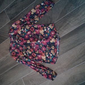 Talbots navy multicolor blouse